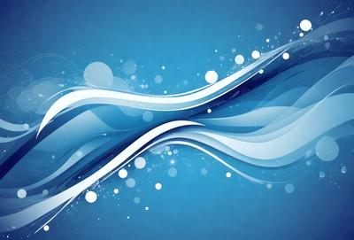 The primary subject of the image is a blue and white wave pattern. The setting is a blue background, and the visual style is digital art. The dominant colors are blue and white, creating a calm and soothing atmosphere.