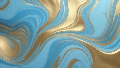 The primary subject of the image is a blue and gold swirling pattern, which appears to be a painting or a digital artwork. The setting is a blue background, and the visual style is a combination of photo and digital art. The dominant colors are blue and gold, creating a vibrant and lively atmosphere.