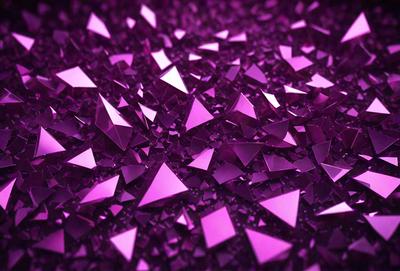 The primary subject of the image is a close-up of a purple background with a pattern of purple triangles. The setting appears to be a dark room, and the visual style is a combination of a photo and digital art. The dominant colors are purple, and the overall atmosphere is somewhat mysterious and intriguing.