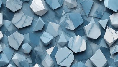 The primary subject of the image is a blue and white marble wall with a pattern of white and blue diamond shapes. The setting is a room with a blue and white marble wall, which serves as the background. The visual style is a combination of digital art and illustration, creating a unique and intricate pattern on the wall. The dominant colors are blue and white, giving the wall a clean and elegant appearance.