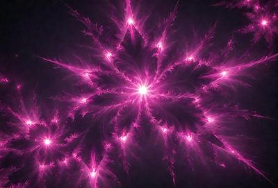 The primary subject of the image is a pink and purple flower, which is the main object, scene, or focus of the image. The setting or background is a dark, pinkish-purple background, which adds to the overall atmosphere of the image. The visual style of the image is a combination of photo and digital art, creating a unique and eye-catching display. The colors and mood of the image are predominantly pink and purple, giving it a vibrant and lively appearance.