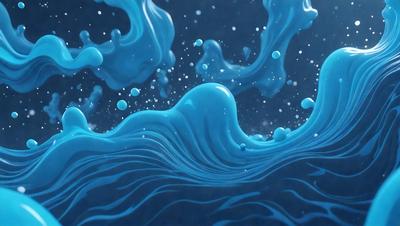 The primary subject of the image is a blue ocean with waves. The setting is a dark blue background, which creates a contrast with the blue ocean. The visual style is a digital art or illustration, as the waves are depicted in a detailed and artistic manner. The dominant colors are blue and black, giving the image a calm and serene atmosphere.