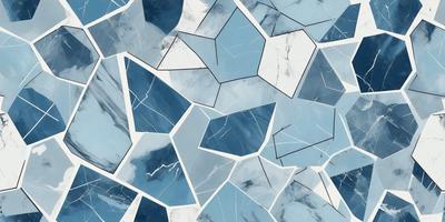 The primary subject of the image is a pattern of blue and white tiles. The setting is a blue and white marble wall, which serves as the background. The visual style is a combination of digital art and illustration, creating a unique and intricate design. The colors and mood of the image are predominantly blue and white, giving it a clean and elegant appearance.