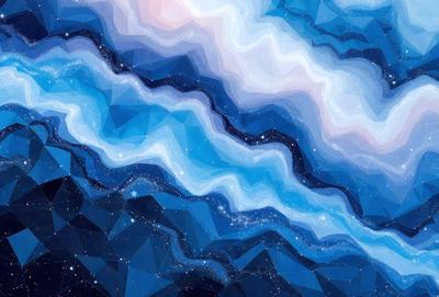 The primary subject of the image is a blue and white swirling pattern, which appears to be a digital art or illustration. The setting is a dark background, which contrasts with the swirling pattern. The visual style is a combination of digital art and illustration, creating a unique and captivating image. The dominant colors are blue and white, giving the image a calming and serene atmosphere.