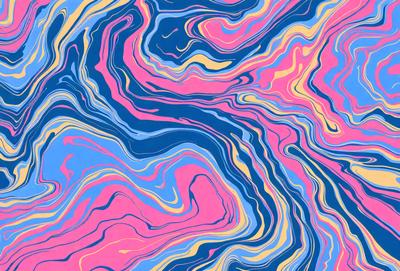 The primary subject of the image is a colorful, swirling pattern that resembles a painting or a digital artwork. The setting is a blue and pink background, which adds to the vibrant and lively atmosphere of the scene. The visual style is a mix of artistic and digital elements, creating a unique and eye-catching design. The dominant colors are pink and blue, which evoke a sense of warmth and energy.