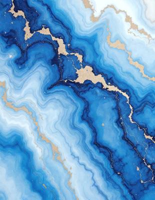 The primary subject of the image is a blue and gold marbled stone. The setting is a close-up of the stone, showcasing its intricate and colorful patterns. The visual style is a detailed and realistic representation of the stone, capturing its unique texture and design. The colors and mood of the image are vibrant and lively, with the blue and gold hues creating a sense of depth and richness.