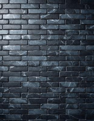 The primary subject of the image is a black brick wall. The setting is a dark room, and the visual style is a close-up of the brick wall. The colors and mood of the image are predominantly dark and moody, with the black brick wall being the main focus.