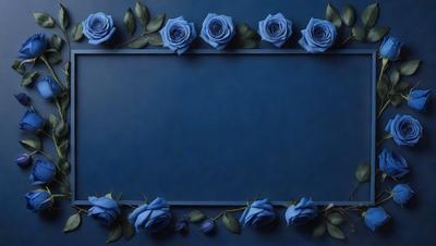 The primary subject of the image is a blue background with a row of blue flowers. The setting is a dark blue wall, and the visual style appears to be a photo. The dominant colors are blue, and the overall atmosphere is calm and serene.