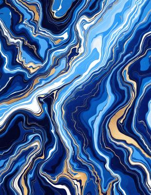 The primary subject of the image is a blue and gold swirling pattern, which appears to be a painting or a digital artwork. The setting is a blue and gold background, which complements the swirling pattern. The visual style is a mix of digital art and painting, creating a unique and eye-catching design. The colors and mood of the image are predominantly blue and gold, giving it a warm and vibrant atmosphere.