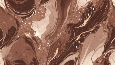 The primary subject of the image is a close-up of a brown and white marbled surface, which appears to be a piece of art or a decorative item. The setting is a room with a brown and white marbled wall, which complements the artwork. The visual style is a combination of a photo and digital art, creating a unique and intriguing appearance. The colors and mood of the image are predominantly brown and white, giving it a warm and elegant atmosphere.