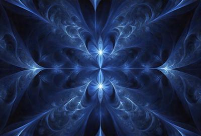 The primary subject of the image is a blue and white swirling pattern, which appears to be a digital art or illustration. The setting is a blue background, and the visual style suggests that it is a digital creation. The colors and mood of the image are predominantly blue and white, creating a sense of calmness and tranquility.