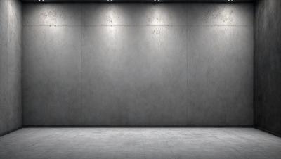 The primary subject of the image is a large, empty room with a grey stone wall. The setting is a plain, empty space with no visible furniture or decorations. The visual style is a black and white photo, which gives the image a classic and timeless appearance. The colors and mood are predominantly neutral, with the grey stone wall and the overall emptiness of the room creating a sense of calmness and simplicity.