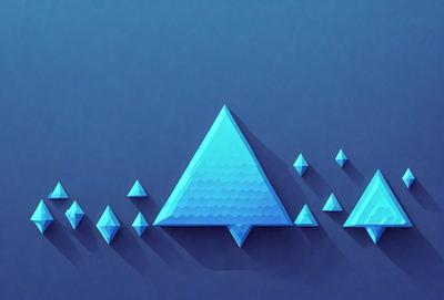 The primary subject of the image is a blue triangle, which is the main object, scene, or focus of the image. The setting or background is a blue surface, which adds to the overall atmosphere. The visual style of the image is digital art, as it is a computer-generated design. The dominant colors in the image are blue and white, creating a calm and soothing mood.