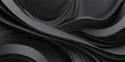 The primary subject of the image is a black and white artwork featuring a series of curved lines and shapes. The setting is a black background, which contrasts with the artwork, emphasizing the shapes and lines. The visual style is a combination of digital art and illustration, creating a unique and intricate design. The colors and mood of the image are predominantly black and white, giving it a modern and minimalist appearance.