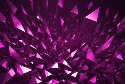 The primary subject of the image is a purple background with a pattern of triangles. The setting appears to be a dark room, and the visual style is a combination of digital art and illustration. The dominant colors are purple and pink, creating a mood of mystery and intrigue.