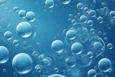 The primary subject of the image is a blue background with numerous bubbles floating in the air. The setting appears to be a water-based environment, possibly an aquarium or a swimming pool. The visual style of the image is a close-up of the bubbles, showcasing their unique shapes and sizes. The colors in the image are predominantly blue, creating a calm and serene atmosphere.