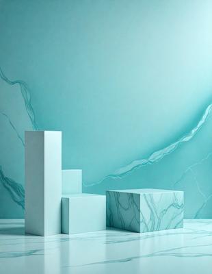 The primary subject of the image is a white and blue marble table. The setting is a blue wall, which serves as the backdrop for the table. The visual style is a photo, capturing the details of the marble table and the blue wall. The colors and mood of the image are predominantly blue and white, creating a clean and elegant atmosphere.