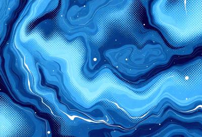The primary subject of the image is a blue and white swirling pattern, which appears to be a digital art or illustration. The setting is a blue background, and the visual style is a combination of digital art and illustration. The dominant colors are blue and white, creating a calming and serene atmosphere.