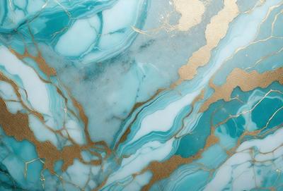 The primary subject of the image is a marble-like pattern with gold accents. The setting is a blue and gold marble-like surface, which serves as the background. The visual style is a combination of digital art and illustration, creating a unique and intricate design. The colors and mood of the image are predominantly blue and gold, giving it a luxurious and elegant appearance.