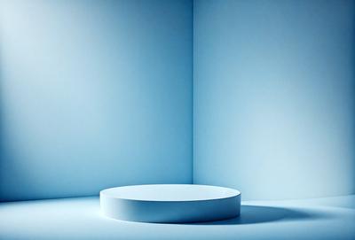 The primary subject of the image is a white, round, flat object, which appears to be a white plate or a white bowl. The setting is a blue wall, which serves as the background for the object. The visual style of the image is a photo, capturing the white plate or bowl against the blue wall. The colors and mood of the image are predominantly blue, with the white object standing out against the blue background.