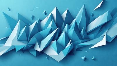 The primary subject of the image is a blue mountain range, which is a digital art illustration. The setting is a blue sky, and the visual style is a combination of digital art and illustration. The dominant colors are blue and white, creating a calm and serene atmosphere.
