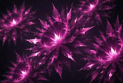The primary subject of the image is a close-up of a purple flower with a pink center. The setting is a dark background, which contrasts with the vibrant colors of the flower. The visual style is a combination of a photo and digital art, creating a unique and eye-catching image. The dominant colors are purple and pink, giving the image a warm and inviting atmosphere.