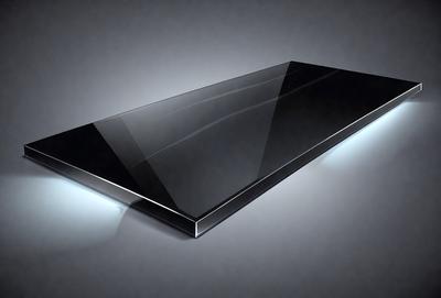 The primary subject of the image is a cell phone, which is displayed on a white surface. The cell phone is positioned in the center of the image, and it appears to be a glass screen. The setting is a white background, which provides a clean and minimalist appearance. The visual style of the image is a close-up of the cell phone, emphasizing its details and design. The colors in the image are predominantly white, which creates a clean and modern atmosphere.