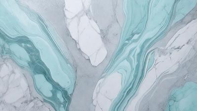 The image features a marble-like surface with a blue and white color scheme. The primary subject is a close-up of the marble, showcasing its intricate patterns and textures. The setting is a white background, which highlights the marble's beauty. The visual style is a combination of a photo and digital art, creating a realistic yet artistic representation of the marble. The colors and mood are serene and elegant, evoking a sense of luxury and sophistication.
