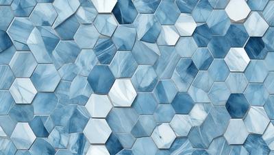 The primary subject of the image is a blue and white tile pattern. The setting is a wall with a blue and white tile pattern. The visual style is a close-up of the tile pattern, showcasing the intricate design. The colors and mood of the image are predominantly blue and white, creating a clean and modern atmosphere.