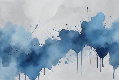The primary subject of the image is a painting or drawing of a mountain with blue and white colors. The setting is a white background, and the visual style appears to be a combination of digital art and illustration. The dominant colors are blue and white, creating a serene and calming atmosphere.