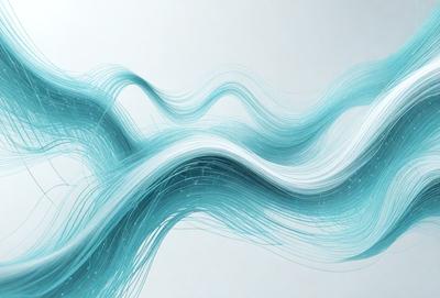 The primary subject of the image is a blue and white wave, which is the main focus of the scene. The wave is depicted in a digital art style, giving it a modern and visually appealing appearance. The setting is a white background, which provides a clean and minimalist look to the image. The colors and mood of the image are predominantly blue and white, creating a sense of calmness and tranquility.