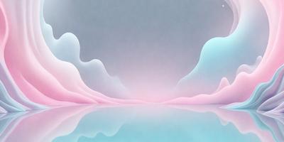 The primary subject of the image is a large, colorful, and abstract mountain. The mountain is painted in a variety of colors, including pink, blue, and white, giving it a vibrant and lively appearance. The setting is a large body of water, which serves as the background for the mountain. The visual style of the image is a combination of digital art and illustration, creating a unique and eye-catching scene. The overall atmosphere of the image is energetic and dynamic, with the mountain and water creating
