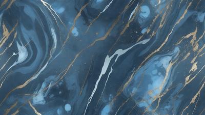 The primary subject of the image is a blue and gold marbled wall. The setting is a room with a blue and gold marbled wall, which serves as the background. The visual style is a close-up of the marbled wall, showcasing its intricate patterns and colors. The dominant colors are blue and gold, creating a luxurious and elegant atmosphere.