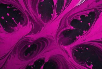 The primary subject of the image is a close-up of a purple, swirling, and flowing substance, which appears to be a mix of paint and water. The setting is a black background, which contrasts with the purple substance. The visual style is a combination of painting and digital art, creating a unique and artistic representation. The colors and mood of the image are predominantly purple, which gives it a calming and soothing atmosphere.