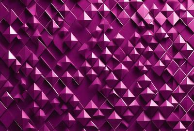 The primary subject of the image is a purple wall with a pattern of triangles. The setting is a room with a purple wall, and the visual style appears to be a digital art or illustration. The dominant colors are purple and white, creating a calm and soothing atmosphere.
