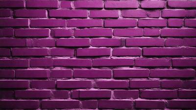 The primary subject of the image is a purple brick wall. The setting is a brick wall, and the visual style is a photo. The dominant colors are purple and red, creating a bold and striking atmosphere.