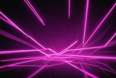 The primary subject of the image is a pink light show, which appears to be a digital art or illustration. The setting is a dark room with a purple background, creating a visually striking contrast. The visual style is modern and futuristic, with the light show resembling a tunnel or a neon-lit path. The colors and mood of the image are predominantly pink and purple, giving it a vibrant and energetic atmosphere.