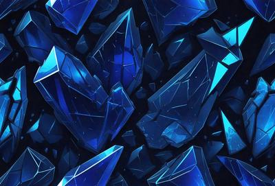 The primary subject of the image is a collection of blue crystals, which are the main objects in the scene. The setting is a dark background, which contrasts with the bright blue crystals. The visual style is digital art, as the crystals are depicted in a detailed and intricate manner. The dominant colors are blue, creating a calm and serene atmosphere.