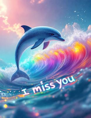 The primary subject of the image is a dolphin, which is flying through the air and appears to be flying over a rainbow. The setting is a colorful, whimsical environment, with the dolphin being the main focus of the image. The visual style is a combination of digital art and illustration, creating a vibrant and lively atmosphere. The colors and mood of the image are predominantly bright and cheerful, with the rainbow adding a sense of playfulness and wonder to the scene.