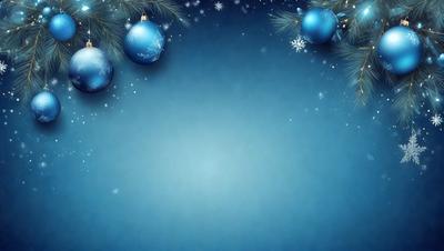 The primary subject of the image is a blue background with a few blue ornaments, such as Christmas balls, scattered across it. The setting is a blue sky, and the visual style appears to be a digital art or illustration. The colors and mood of the image are predominantly blue, creating a calm and serene atmosphere.