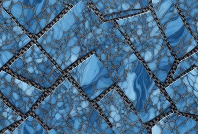 The primary subject of the image is a blue tile with a marbled pattern. The setting is a blue background, and the visual style appears to be a photo. The dominant colors are blue and white, creating a calm and soothing atmosphere.