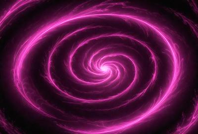 The primary subject of the image is a large, swirling, pink spiral. The setting is a dark background, which contrasts with the bright pink color of the spiral. The visual style appears to be a digital art or illustration, as the spiral is depicted in a detailed and intricate manner. The colors and mood of the image are predominantly pink, creating a vibrant and lively atmosphere.