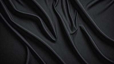 The primary subject of the image is a black fabric, which appears to be a piece of clothing or a curtain. The setting is a dark background, which emphasizes the fabric's texture and pattern. The visual style is a close-up of the fabric, showcasing its intricate details. The colors and mood of the image are predominantly dark, with the black fabric being the main focus.