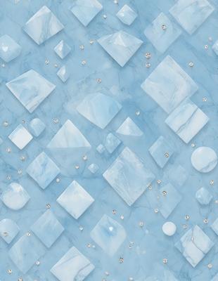 The primary subject of the image is a blue marble wall with a pattern of white diamond shapes. The setting is a blue background, and the visual style is a combination of photo and digital art. The dominant colors are blue and white, creating a calm and serene atmosphere.