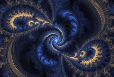 The primary subject of the image is a blue spiral pattern, which appears to be a digital art or illustration. The setting is a dark background, which contrasts with the blue spiral. The visual style is a combination of digital art and illustration, creating a unique and intricate design. The colors and mood of the image are predominantly blue, giving it a calm and serene atmosphere.