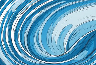 The primary subject of the image is a large, blue wave with white foam. The wave is depicted in a colorful, digital art style, giving it a vibrant and dynamic appearance. The setting is a blue ocean, with the wave being the main focus of the scene. The visual style of the image is a combination of digital art and illustration, creating a unique and eye-catching representation of the ocean wave.
