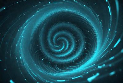 The primary subject of the image is a spiral pattern, which is the main object, scene, or focus of the image. The spiral pattern is set against a dark blue background, creating a visually striking contrast. The visual style of the image is a combination of digital art and illustration, giving it a unique and artistic appearance. The dominant colors in the image are blue and white, which contribute to the overall mood of the scene.