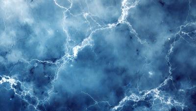 The primary subject of the image is a blue sky with white lightning streaks. The setting is a cloudy sky, and the visual style is a digital art or illustration. The dominant colors are blue and white, creating a calm and serene atmosphere.