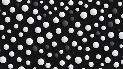 The primary subject of the image is a pattern of white and black circles. The setting is a black background, which contrasts with the white circles. The visual style is a combination of digital art and illustration, creating a unique and eye-catching design. The dominant colors are white and black, giving the image a bold and striking appearance.