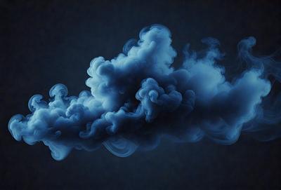 The primary subject of the image is a cloud of smoke, which is the main object, scene, or focus of the image. The setting or background is a dark blue sky, which provides a contrasting backdrop for the smoke. The visual style of the image is a digital art or illustration, as it is a well-defined and detailed representation of the smoke. The colors and mood of the image are predominantly dark and moody, with the smoke and the sky creating a dramatic and atmospheric scene.